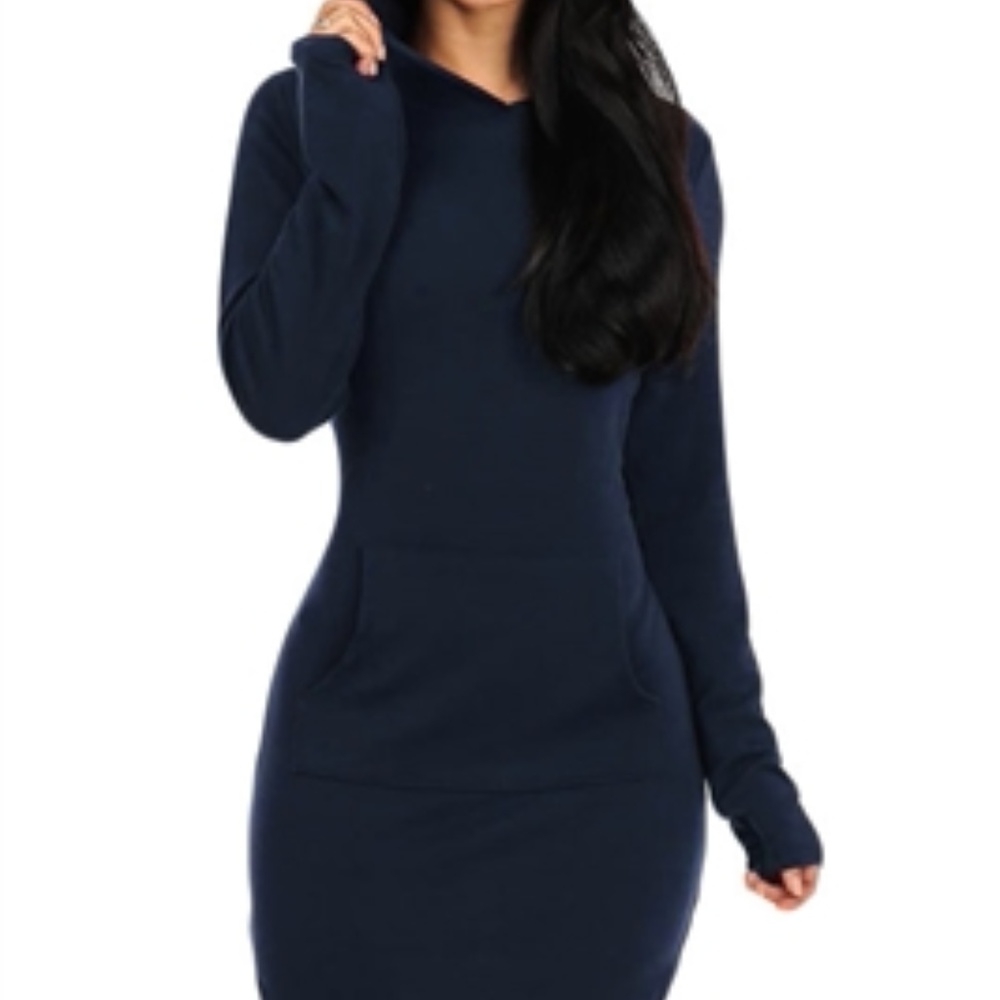 One left!! NAVY BLUE LONG SLEEVE HOODIE MINI DRESS